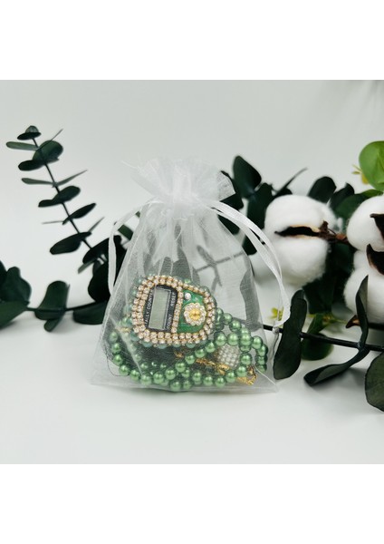 10 Adet Hediyelik Tül Keseli Inci Tesbih ve Taşlı Zikirmatik (Mevlid-Hac-Umre-Sünnet)