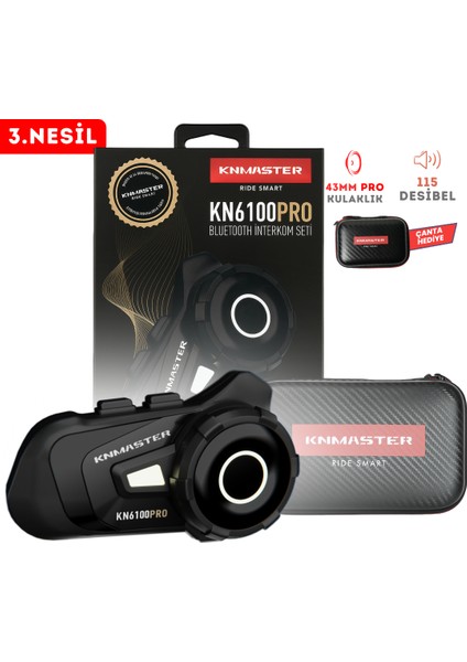 KN6100 PRO Motosiklet Kask İnterkom Bluetooth Intercom Kulaklık Seti Siyah