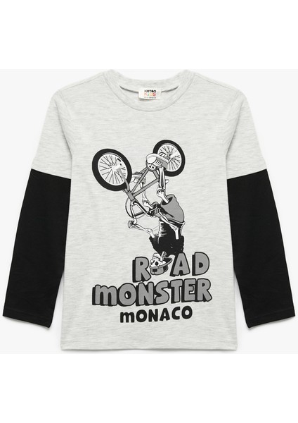 Bisiklet Baskılı Uzun Kollu Bisiklet Yaka Tişört
