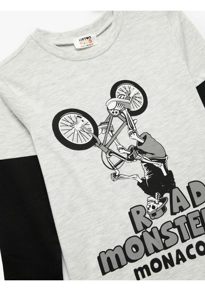 Bisiklet Baskılı Uzun Kollu Bisiklet Yaka Tişört modelleri
