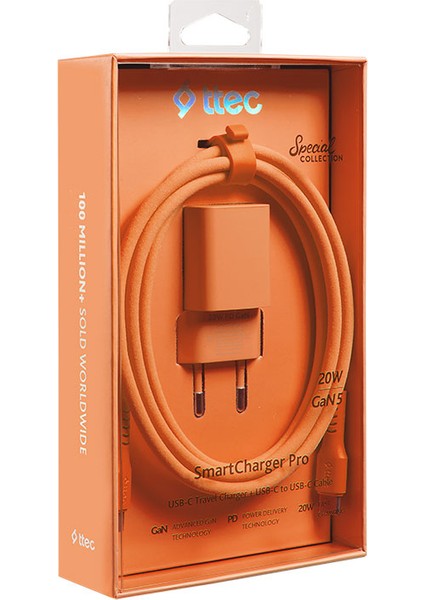 Smartcharger Gan 20W Pd Seyahat Hızlı Şarj Aleti + Usb-C - Usb-C 3A Kablo Neon Turuncu 2SCG20CN