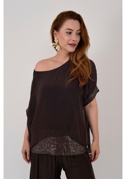Italyan Yarasa Kollu Payetli Ipek Bluz fiyatları