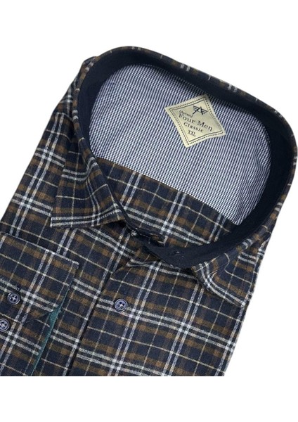 Klasik %100 Cotton Uzun Kollu Terletmeyen Kışlık Flanel Kumaş Lacivert Gömlek (Regular Kalıp) fiyatları