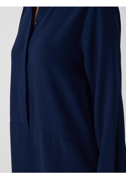 Lacivert Rahat Kesim Gömlek Yaka Uzun Kollu Midi Elbise fırsatları