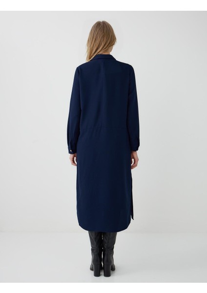 Lacivert Rahat Kesim Gömlek Yaka Uzun Kollu Midi Elbise indirimleri