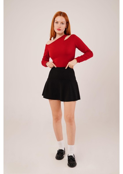 Içi Şortlu Siyah Mini Etek