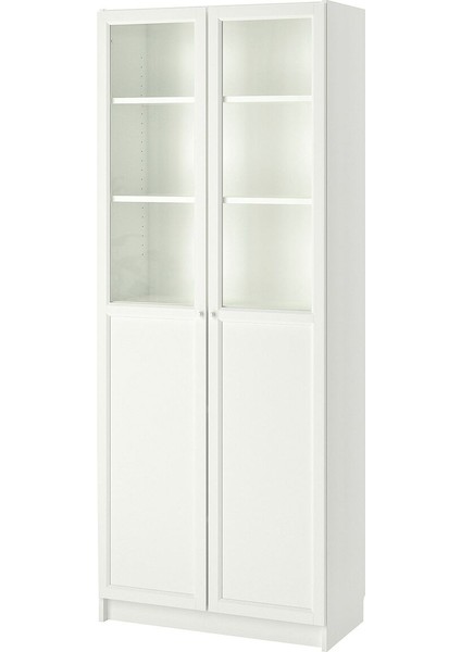 Cam/panel Kapaklı Kitaplık, Beyaz, 80X42X202 cm