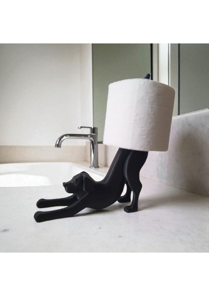 Ceresshop Dekoratif Köpek Tasarımlı Tuvalet Kağıdı Tutucu – Sevimli ve Şık Banyo Aksesuarı Siyah modelleri