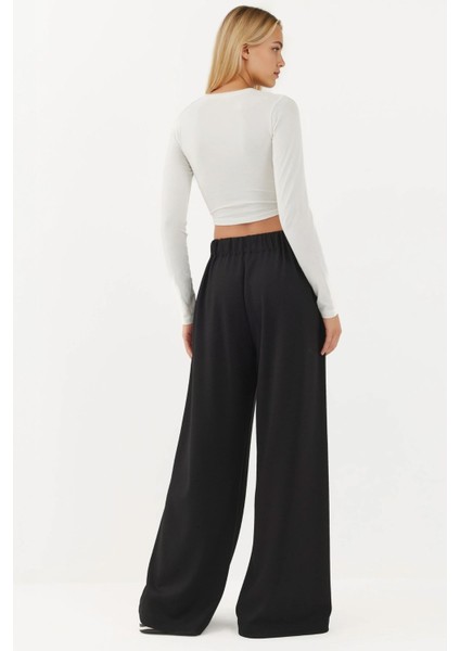 Kadın Modal Touch Pile Detaylı Geniş Paça Pantolon Black fırsatları