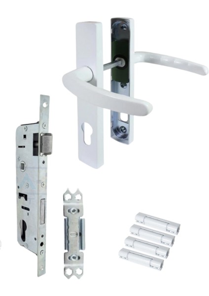 Netpen Pvc Alüminyum Kapı Seti -Beyaz Yale Kol, Kilit, 4 Ad. Menteşe ve Karşılık