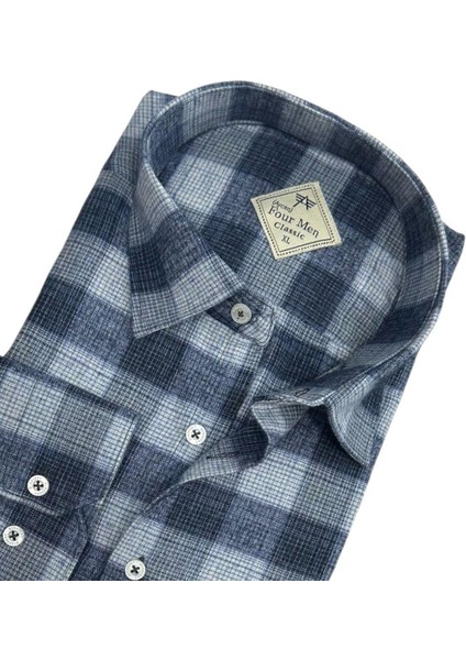 Klasik %100 Cotton Uzun Kollu Terletmeyen Kışlık Flanel Kumaş Buz Mavisi Gömlek (Regular Kalıp) fiyatları