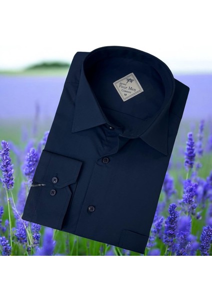 Linen Keten Klasik %100 Cotton Uzun Kollu Terletmeyen Lacivert Gömlek (Regular Kalıp)