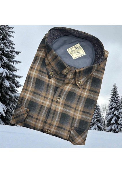 Klasik %100 Cotton Uzun Kollu Terletmeyen Kışlık Flanel Kumaş Cappucino Gömlek (Regular Kalıp) fiyatları