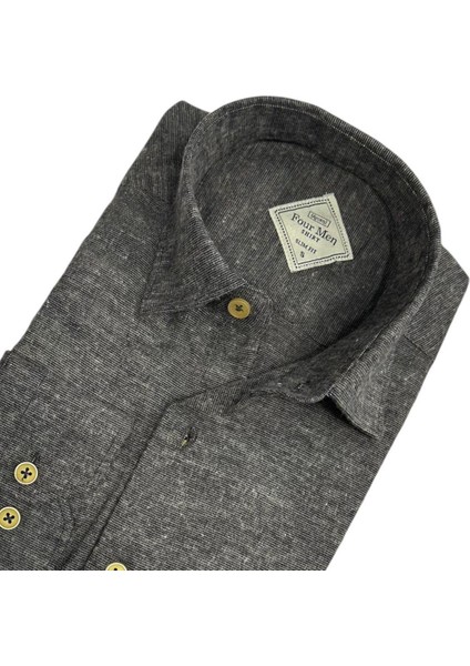 Klasik %100 Cotton Uzun Kollu Terletmeyen Kışlık Flanel Kumaş Koyu Gri Gömlek (Regular Kalıp)