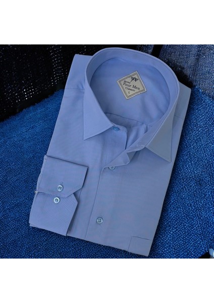 Linen Keten Klasik %100 Cotton Uzun Kollu Terletmeyen Mavi Gömlek (Regular Kalıp)