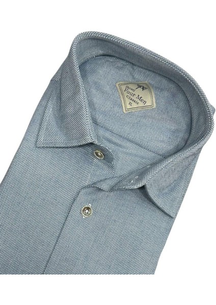 Klasik %100 Cotton Uzun Kollu Terletmeyen Kışlık Flanel Kumaş Açık Mavi Gömlek (Regular Kalıp)