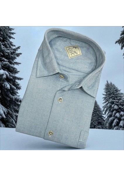 Klasik %100 Cotton Uzun Kollu Terletmeyen Kışlık Flanel Kumaş Açık Mavi Gömlek (Regular Kalıp) fiyatları