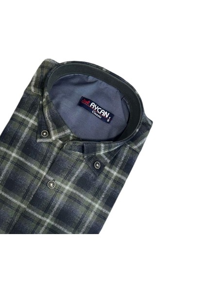 Klasik %100 Cotton Uzun Kollu Terletmeyen Kışlık Flanel Kumaş Haki Gömlek (Regular Kalıp) fiyatları