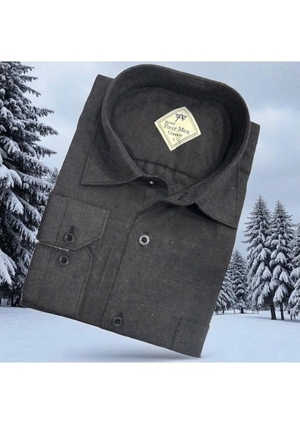 Klasik %100 Cotton Uzun Kollu Terletmeyen Kışlık Flanel Kumaş Antrasit Gömlek (Regular Kalıp) fiyatları