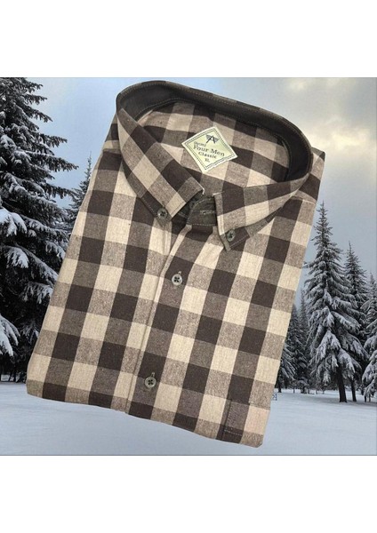 Klasik %100 Cotton Uzun Kollu Terletmeyen Kışlık Flanel Kumaş Camel Gömlek (Regular Kalıp)