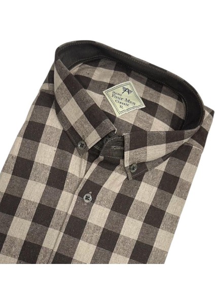 Klasik %100 Cotton Uzun Kollu Terletmeyen Kışlık Flanel Kumaş Camel Gömlek (Regular Kalıp) fiyatları