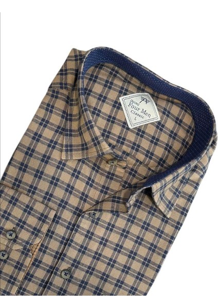 Klasik %100 Cotton Uzun Kollu Terletmeyen Kışlık Flanel Kumaş Camel Gömlek (Regular Kalıp) fiyatları