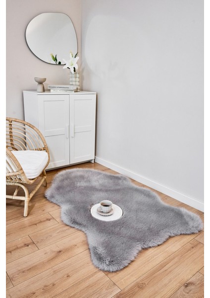 Reiki Gri - Kalın Peluş Halı | Yıkanabilir Süet Tabanlı