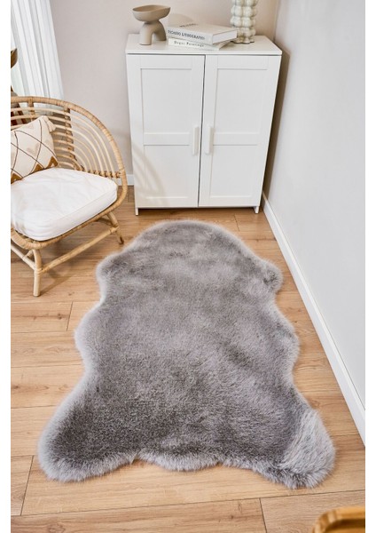 Reiki Gri - Kalın Peluş Halı | Yıkanabilir Süet Tabanlı