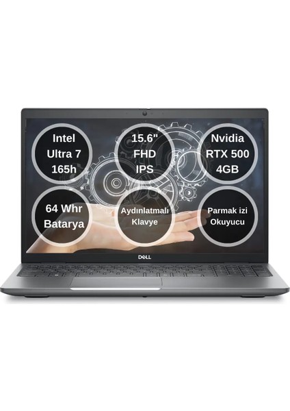 Precision M3591 Intel Core Ultra 7 165H 32GB 512GB SSD 4gb Nvidia Rtx A500 15.6" Fhd Windows 11 Pro Taşınabilir Iş Istasyonu