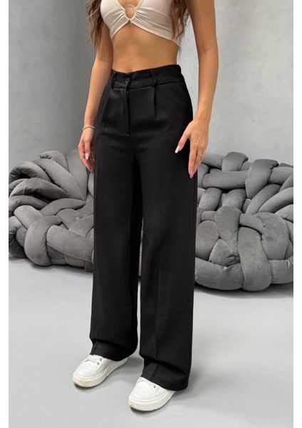 Kadın Yüksek Bel Wide Leg Bol Paça Rahat Kalıp Palazzo Pantolon