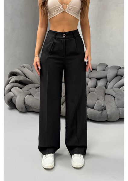 Kadın Yüksek Bel Wide Leg Bol Paça Rahat Kalıp Palazzo Pantolon