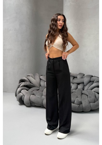 Kadın Yüksek Bel Wide Leg Bol Paça Rahat Kalıp Palazzo Pantolon