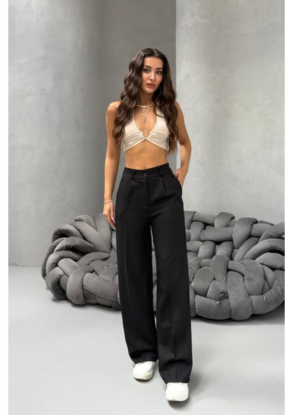 Kadın Yüksek Bel Wide Leg Bol Paça Rahat Kalıp Palazzo Pantolon