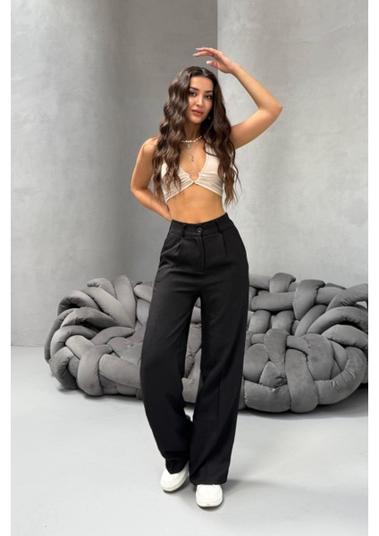 Kadın Yüksek Bel Wide Leg Bol Paça Rahat Kalıp Palazzo Pantolon