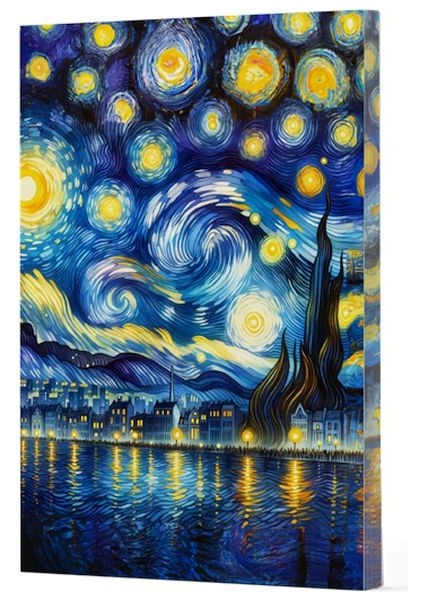 Van Gogh 7 - Yıldızlı Gece Çizgili Yan Boyamalı Defter