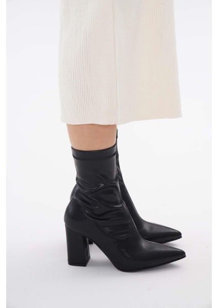 8.5 cm Orta Boy Siyah Cilt Streç Kalın Topuklu Kadın Topuklu Bot fırsatları