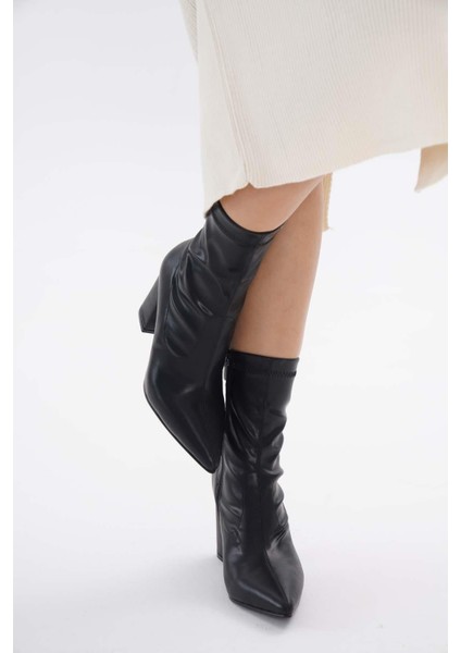 8.5 cm Orta Boy Siyah Cilt Streç Kalın Topuklu Kadın Topuklu Bot indirimleri