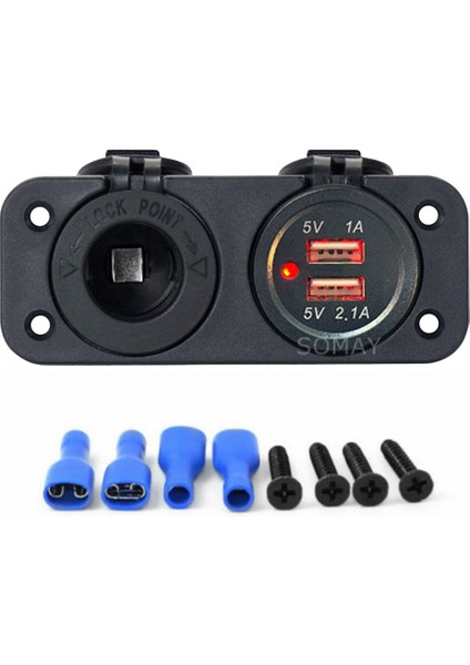 Marine Şarj + Usb Soketi Plastik Çerçeveli 12-24V
