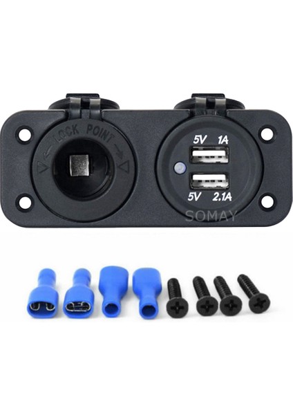 Marine Şarj + Usb Soketi Plastik Çerçeveli 12-24V modelleri