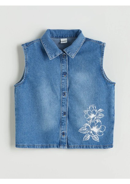 Lcw Kids Indigo Çiçekli Kız Çocuk Crop Jean Gömlek