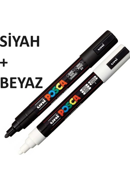 Posca Pc-3m 0.9-1.3 Poster Markör Kalem (1 Adet Siyah + 1 Adet Beyaz)