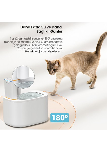 Kablosuz - Sensörlü- 4l Ultra Sessiz App Uygulamalı 60 Gün Kullanım Kedi Köpek Akıllı Su Kabı