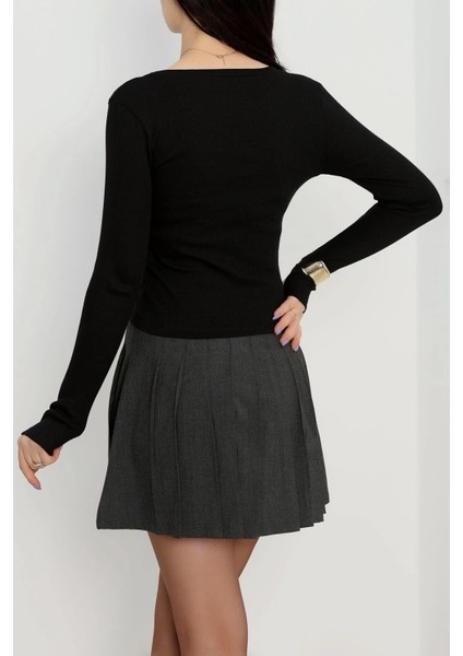 Bisiklet Yaka Parmak Geçmeli Kaşkorse Bluz Siyah A3829 fırsatları