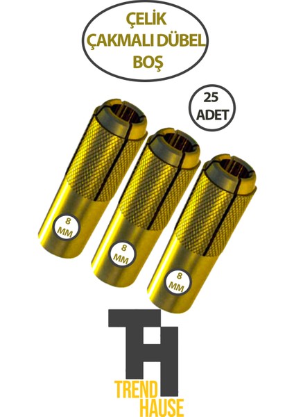 Çelik Çakmalı Dübel Boş 8mm 25 Adet fiyatları