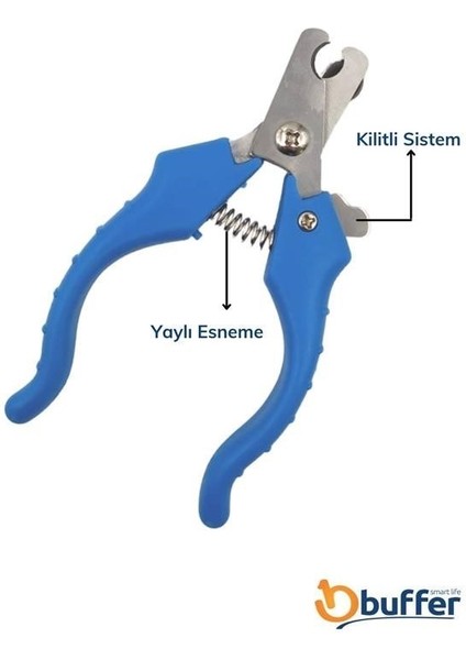 Buffer® Evcil Hayvan Kedi ve Köpek Paslanmaz Çelik Yaylı Tırnak Makası ve Düzeltme