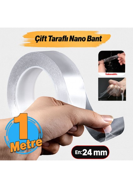 Güçlü Yapışkan Şeffaf Çift Taraflı Nano Silikon Bant 24 mm x 1 M Dayanıklı Kolay Yıkanabilir fiyatları
