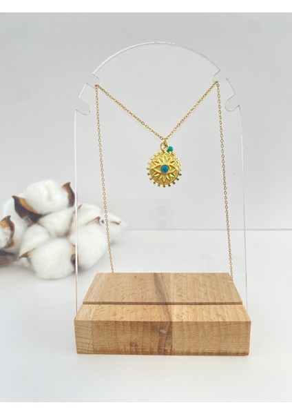 Doğal Mavi Taşlı Otantik Çelik Kolye