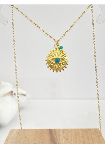 Doğal Mavi Taşlı Otantik Çelik Kolye modelleri