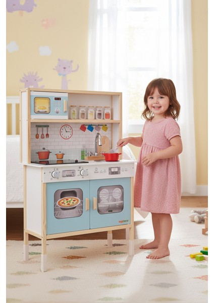 Ledli Ahşap Oyuncak Mutfak ~ Montessori Mutfak, Çocuk Mutfağı, Hediye Halı DBG102