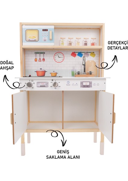 Ledli Ahşap Oyuncak Mutfak ~ Montessori Mutfak, Çocuk Mutfağı, Hediye Halı DBG102 indirimleri